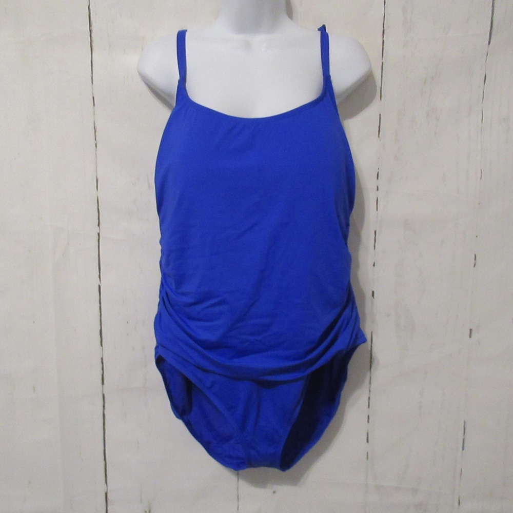 New La Blanca 22W Blue Ruched One Piece Plus Size Minimalist